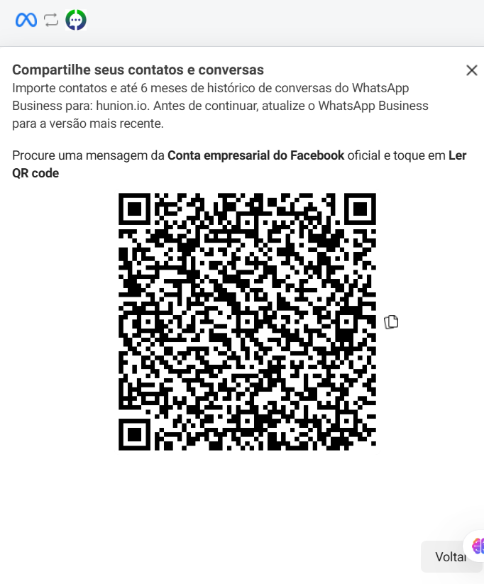 Leitura do QR Code pelo app do WhatsApp Business
