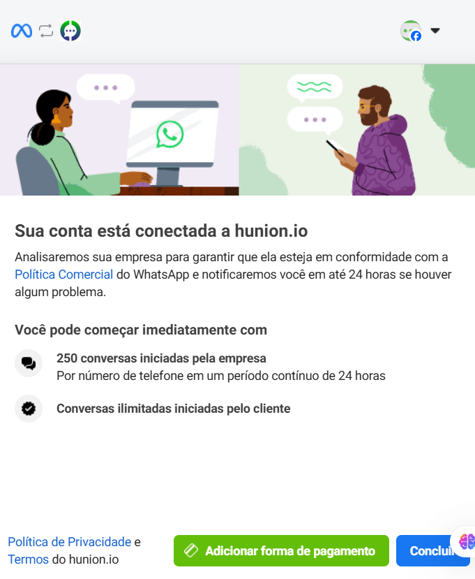 Tela para adicionar a forma de pagamento